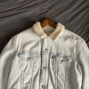 Faded Denim white wool lined jean jacket